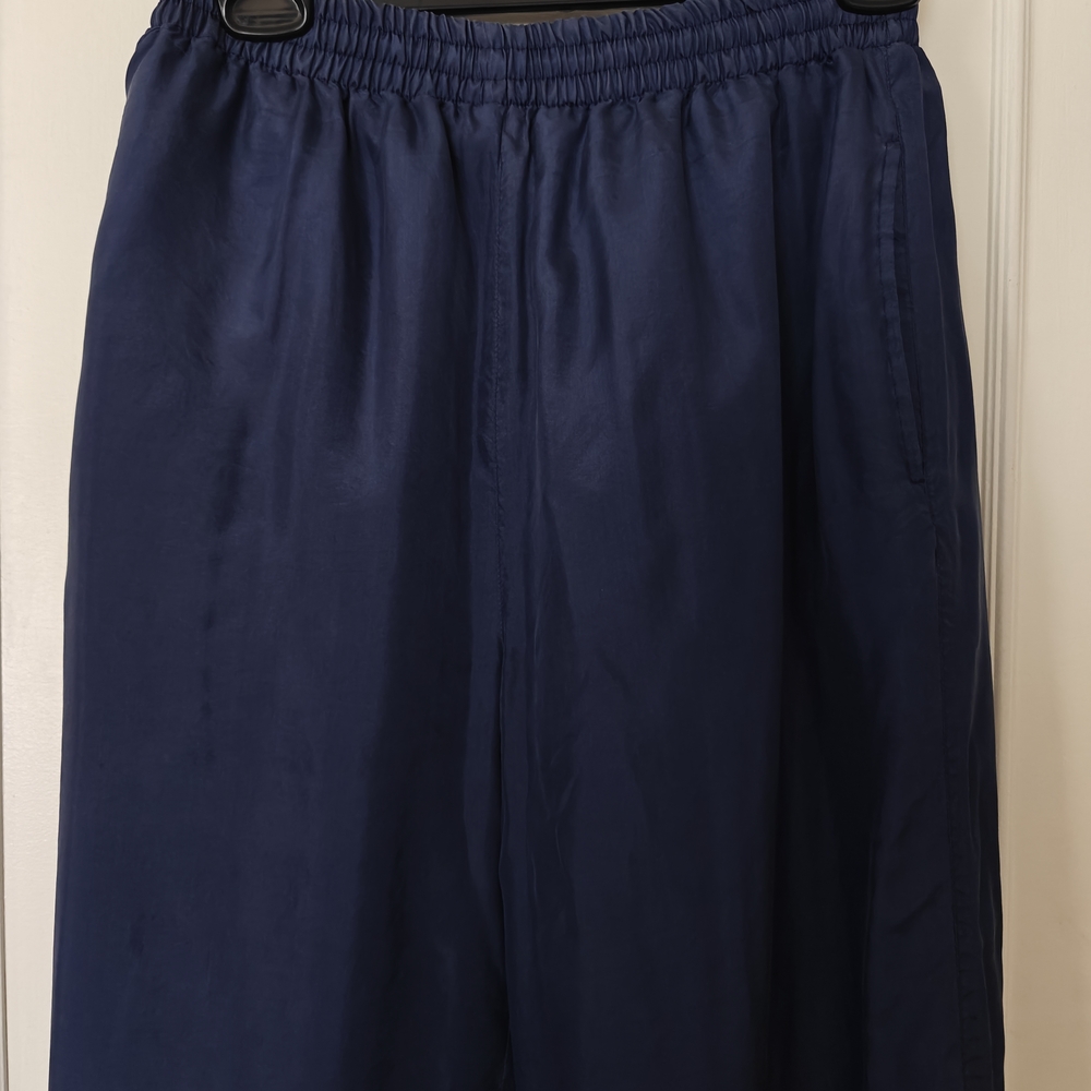 Vintage 100% Silk Indigo Athletic Pants with Elastic Waist